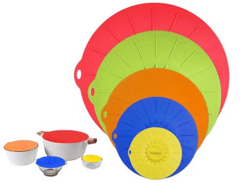 Hitopin Silikon Deckel, 5 Stücke Silikon Schüssel Deckel, Silikon Deckel Set, Silikon Seal Frischhaltedeckel, Silikon Frischhalte-Deckel, Einfache Verwendung und Lagerung, für Schüsseln, Becher, Dos von Hitopin