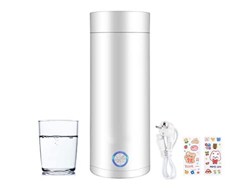 Hitopin Tragbarer Elektrischer Wasserkocher, 400ml Reise Wasserkocher, Schneller Wasserkocher mit Trennbares Netzkabe, Senden 2PCS Cartoon-Aufkleber, für Milch, Kaffee und Teezubereitung (Weiß, 400ml) von Hitopin