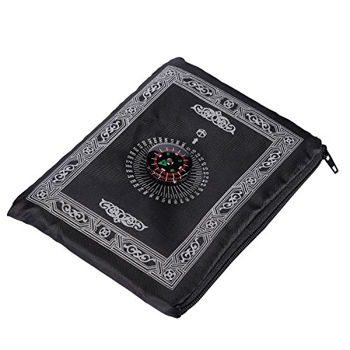 hitopin tragbar schwarz Farbe muslimischen Gebetsteppich mit Kompass Pocket Größe gebetsmatte, OMPASS Qibla-Finder mit Booklet Wasserdicht Material hpuk-pmbk von Hitopin