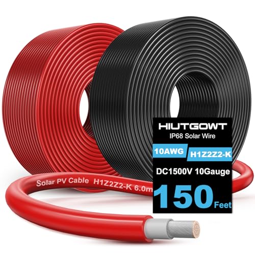 Hiutgowt 10 AWG Solarkabel, 45 m, Solar-Verlängerungskabel, 10 Gauge verzinntes Kupfer, PV-Draht für Zuhause, Dächer, Boot, Automobil, Wohnmobil, Camping, Solarzellen, Batterie-Controller von Hiutgowt