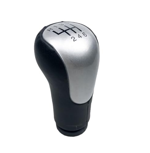 Hiverni 5/6 für Speed ​​Leder Schaltknauf Hebel Stift Kopf Für Fiesta Für Fusion Für Transit Für Connect 2002On Auto Styling Zubehör(Silber,6SPEED) von Hiverni