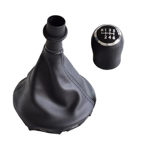 Hiverni Für Tranfor Sporter für Caravelle T5 2003 2004 2005 2006 2007 2008 2009 2010 Auto 6 für Speed ​​Gear Stick Schaltknauf Ledermanschette(Schwarz,6 speed) von Hiverni