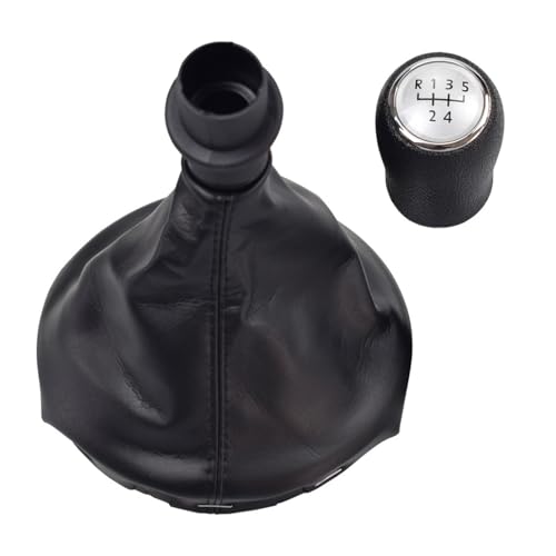 Hiverni Für Tranfor Sporter für Caravelle T5 2003 2004 2005 2006 2007 2008 2009 2010 Auto 6 für Speed ​​Gear Stick Schaltknauf Ledermanschette(Silber,5 speed) von Hiverni