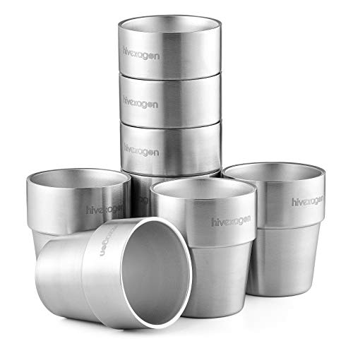 Hivexagon 300ml Set aus 8 Doppelwandigen Edelstahl becher edelstahl tasse- Ideal Für Kalte Getränke - Spülmaschinenfest HG298 von Hivexagon