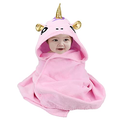 Hivia Baby Badetücher Baumwolle,Einhorn Kapuzenhandtücher,Badetuch Mädchen,Kinderhandtuch,Baby Handtuch Kapuze für Neugeborenen Geschenk,90x90 cm,Rosa von Hivia