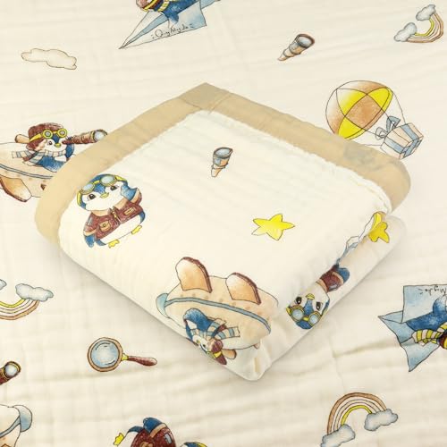 Hivia Musselin Decke 6 Lagig Baumwolldecke 110 * 105CM Musselin Decke Baby,Kuscheldecke Beige Babydecke Musselin Baby Pucktuch,Kinderdecke Neugeborene Unisex(Fliegender Pinguin) von Hivia