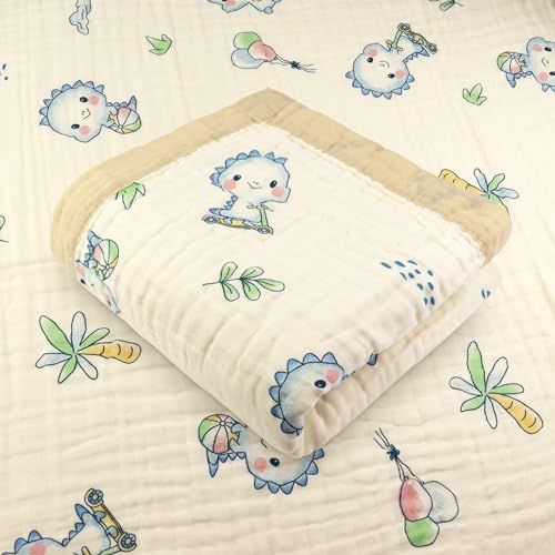 Hivia Musselin Decke 6 Lagig Baumwolldecke 110 * 105CM Musselin Decke Baby,Kuscheldecke Beige Kuscheldecke Baumwolle Baby Erstausstattung Neugeborene(Niedlicher Dinosaurier) von Hivia