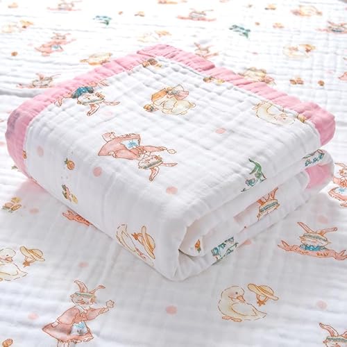 Hivia Musselin Decke 6 Lagig Kuscheldecke Baby Baumwolle 110 x 110 cm Musselin Babydecke Wickeldecke Weiche Decke für Badetuch,Kinderdecke Neugeborene Unisex (Rosa Kaninchen) von Hivia