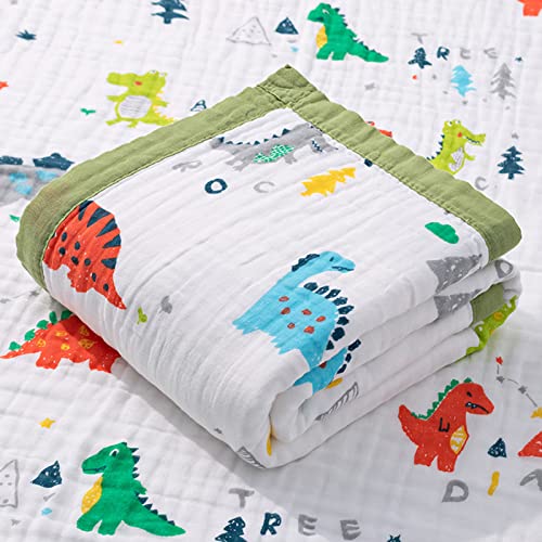 Hivia Musselin Decke 6 Lagig Kuscheldecke Baby Baumwolle 110 x 110 cm Musselin Babydecke Wickeldecke Weiche Decke für Badetuch,Kinderdecke Neugeborene Unisex (Dinosaurier) von Hivia