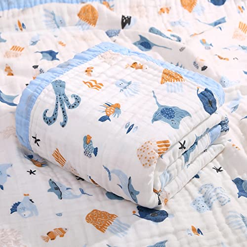 Hivia Musselin Decke 6 Lagig Kuscheldecke Baby Baumwolle 110 x 110 cm Musselin Babydecke Wickeldecke Weiche Decke für Badetuch,Kinderdecke Neugeborene Unisex (Blau Ozean) von Hivia