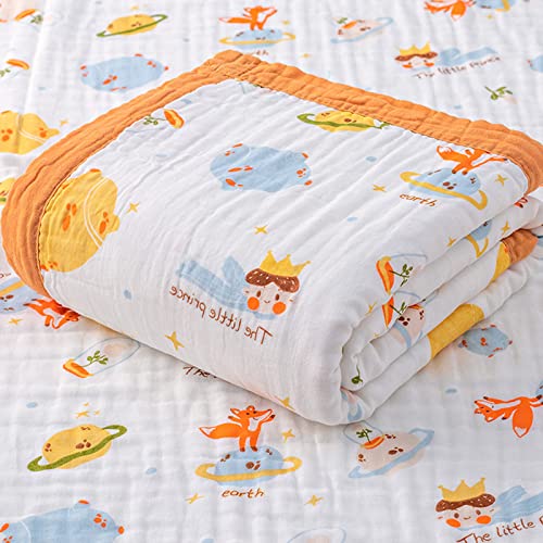 Hivia Musselin Decke 6 Lagig Kuscheldecke Baby Baumwolle 110 x 110 cm Musselin Babydecke Wickeldecke Weiche Decke für Badetuch,Kinderdecke Neugeborene Unisex (Orange Planetenprinz) von Hivia