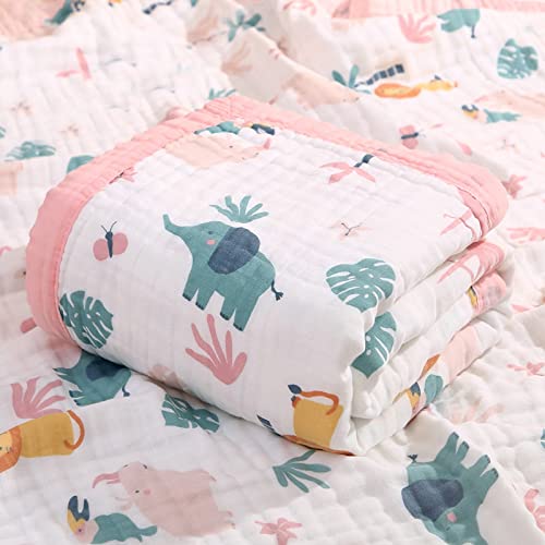 Hivia Musselin Decke 6 Lagig Kuscheldecke Baby Baumwolle 110 x 110 cm Musselin Babydecke Wickeldecke Weiche Decke für Badetuch,Kinderdecke Neugeborene Unisex (Rosa Elefant) von Hivia