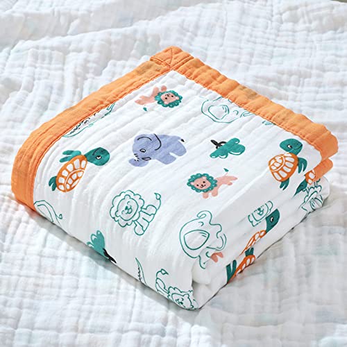 Hivia Musselin Decke 6 Lagig Kuscheldecke Baby Baumwolle 110 x 110 cm Musselin Babydecke Wickeldecke Weiche Decke für Badetuch,Kinderdecke Neugeborene Unisex (Orange Waldelefant) von Hivia