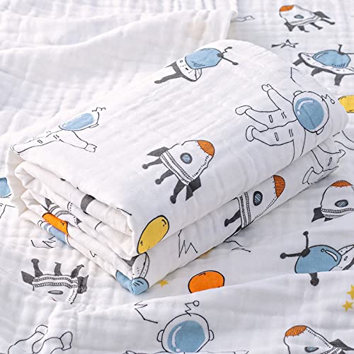 Hivia Musselin Babydecke 6 Lagig Kuscheldecke Baby Baumwolle Musselin Decke Kinder Wickeldecke Weiche Badetuch,Kinderdecke Decke für Neugeborene Mädchen Junge 110 x 110 cm (Raumfahrer) von Hivia