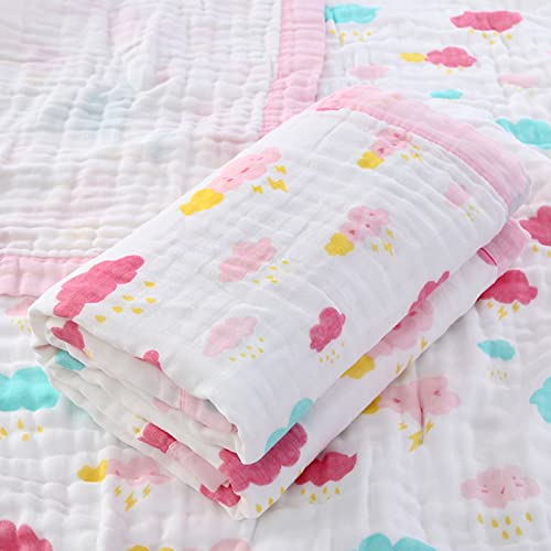 Hivia Musselin Decke 6 Lagig Kuscheldecke Baby Baumwolle 110 x 110 cm Musselin Babydecke Wickeldecke Weiche Decke für Badetuch,Kinderdecke Neugeborene Unisex (Rosa Wolken) von Hivia