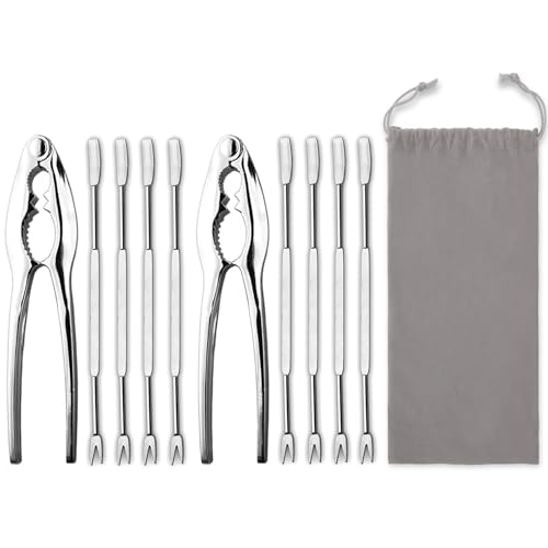 Hiware Hummer-Zangen und Spieß-Set, Edelstahl Meeresfrüchte-Knacker- & Gabel-Set, spülmaschinenfest, 10-teilig von HIWARE