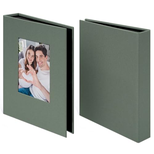 Fotoalbum Einsteckalbum 24 Fotos 10x15 cm – 2er Set Grau Grün, Linen Cover Photo Album zum Selbstgestalten von Hiwhy