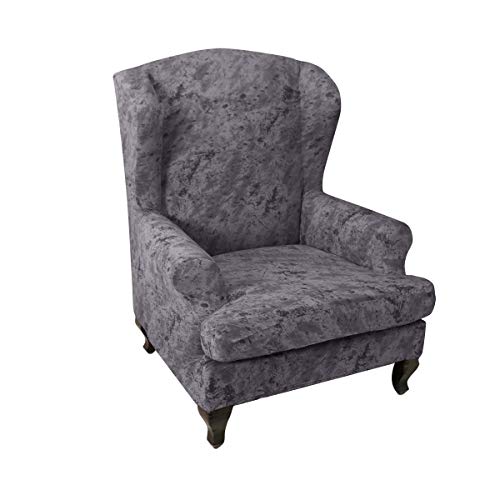 Hixingo 2-Teilig Ohrensessel Überzug, Einfacher Modedruck Sesselbezüge, Abnehmbar Polyester Ohrensessel Bezug, für Wohnzimmer Schlafzimmer Hotel Sesselschoner (Anthrazit-Esche) von Hixingo