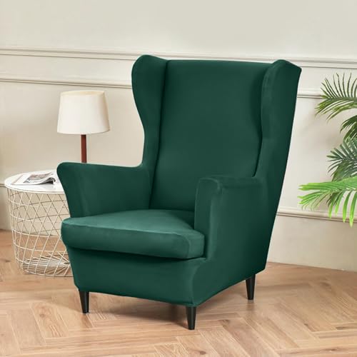Hixingo 2-Teilig Ohrensessel Überzug, Einfarbig Sesselbezüge, Stretch Ohrensessel Bezug Abnehmbar für Wohnzimmer Schlafzimmer Hotel Sesselschoner (Grün,One Size) von Hixingo