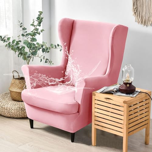 Hixingo 2-Teilig Ohrensessel Überzug, Modisch Gestrickt Strandmon Sesselbezüge, Abnehmbar Polyester Ohrensessel Bezug, Anti-Rutsch Sesselschoner für Hotel Wohnzimmer Clubhaus (Rosa) von Hixingo