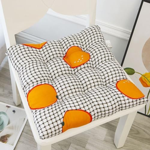 Hixingo 2er Set Cozy Sitzkissen mit Haltebändern, Weiche Stuhlkissen Waschbar Sitzkissen Stuhl, Modernität Bodenkissen für Indoor und Outdoor (40x40cm(2er Set),Orange Raster) von Hixingo
