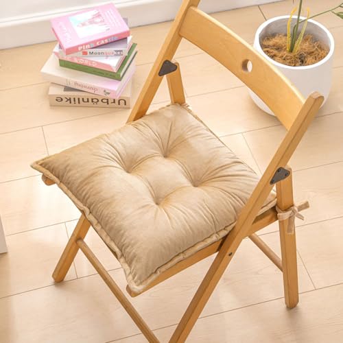 Hixingo 2er Set Cozy Sitzkissen mit Haltebändern, Weiche Stuhlkissen Waschbar Sitzkissen Stuhl, Reine Farbe Bodenkissen für Indoor und Outdoor (45x45cm(2er Set),Kamel) von Hixingo
