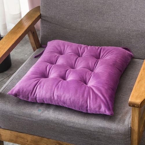 Hixingo 2er Set Sitzkissen Cozy mit Haltebändern, Weiche Stuhlkissen Waschbar Sitzkissen Stuhl, Einfarbig Bodenkissen für Indoor und Outdoor (Lila,40x40cm(2er Set)) von Hixingo