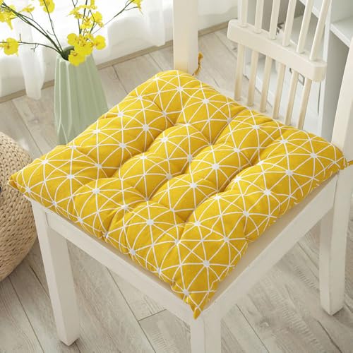 Hixingo 2er Set Sitzkissen Cozy mit Haltebändern, Weiche Stuhlkissen Waschbar Sitzkissen Stuhl, Moderner Stil Bodenkissen für Indoor und Outdoor (Gelb,40x40cm(2er Set)) von Hixingo