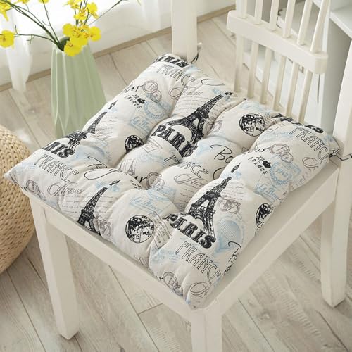 Hixingo 2er Set Sitzkissen Cozy mit Haltebändern, Weiche Stuhlkissen Waschbar Sitzkissen Stuhl, Retro-Stil Bodenkissen für Indoor und Outdoor (Eiffelturm,45x45cm(2er Set)) von Hixingo