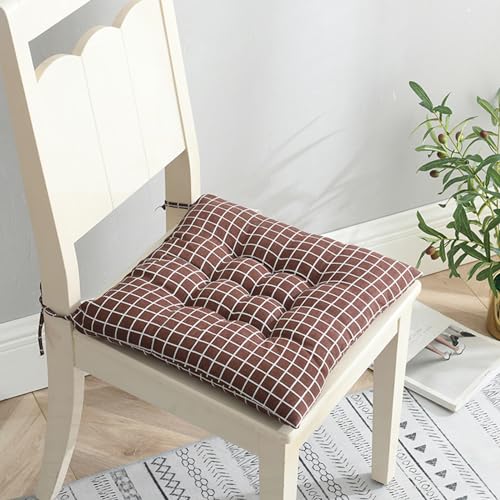 Hixingo 2er Set Stuhlkissen, Sitzkissen Stuhl, Stuhlkissen 40x40, Bunte Muster Sitzkissen Bank, Sitzunterlage Outdoor & Innen, Sitzauflagen Chair Cushion für Wohnzimmer Terrassen (40cm,Braunes Gitter) von Hixingo