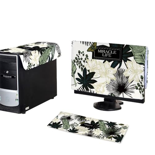 Hixingo 3 Stück Set Staubschutzhülle für Computer-Monitore, Tastatur Computer Host Desktop PC Monitor Protector Staubdicht Computer Fall Abdeckungen (27 Zoll,Blumen 1) von Hixingo