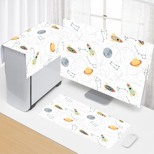 Hixingo 3 Stück Set Staubschutzhülle für Computer-Monitore, Tastatur Computer Host Desktop PC Monitor Protector Staubdicht Computer Fall Abdeckungen (31.5”-32”,Kosmos) von Hixingo