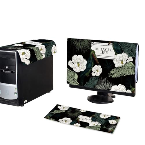 Hixingo 3 Stück Set Staubschutzhülle für Computer-Monitore, Tastatur Computer Host Desktop PC Monitor Protector Staubdicht Computer Fall Abdeckungen (32 Zoll,Blumen 2) von Hixingo