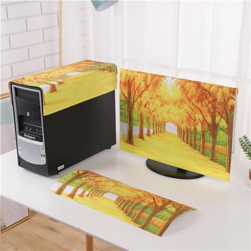 Hixingo 3 Stück Set Staubschutzhülle für Computer-Monitore, Tastatur Computer Host Desktop PC Monitor Protector Staubdicht Computer Fall Abdeckungen Muster (Goldener Baum,19 Zoll) von Hixingo