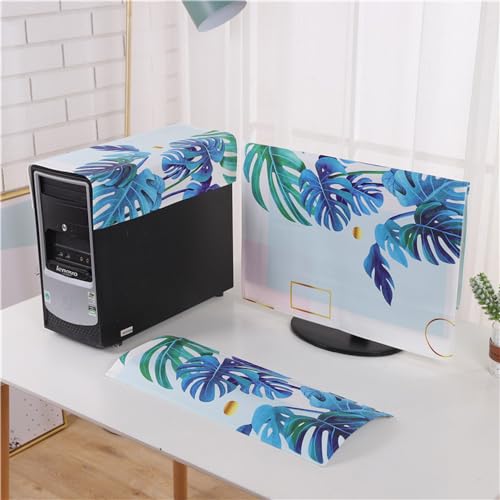 Hixingo 3 Stück Set Staubschutzhülle für Computer-Monitore, Tastatur Computer Host Desktop PC Monitor Protector Staubdicht Computer Fall Abdeckungen Muster (grüne Pflanzen,27 Zoll) von Hixingo