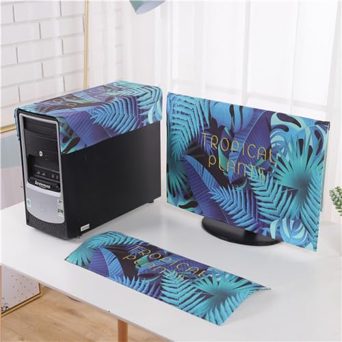 Hixingo 3 Stück Set Staubschutzhülle für Computer-Monitore, Tastatur Computer Host Desktop PC Monitor Protector Staubdicht Computer Fall Abdeckungen Muster (nordische Blätter,24 Zoll) von Hixingo