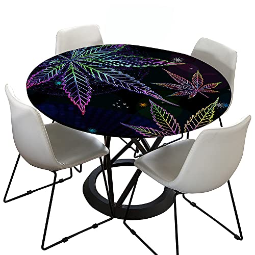 Hixingo 3D Buntes Blatt Tischdecke Abwaschbar Gartentischdecke Tischdecke Elastisch Rund Tischdecken Tischtuch Outdoor Indoor Tisch Schutz für Restaurant, Familie (Durchmesser 100cm,Schwarz Violett 1) von Hixingo