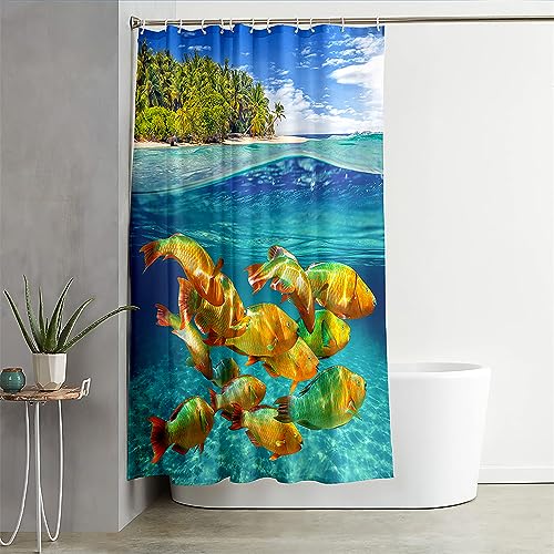 Hixingo 3D Fisch Wasserdicht Duschvorhang, Blickdicht Duschvorhänge mit 12 Duschvorhängeringen Duschvorhang Waschbar Duschvorhang Set für Familie (180x200cm,Grundfisch) von Hixingo