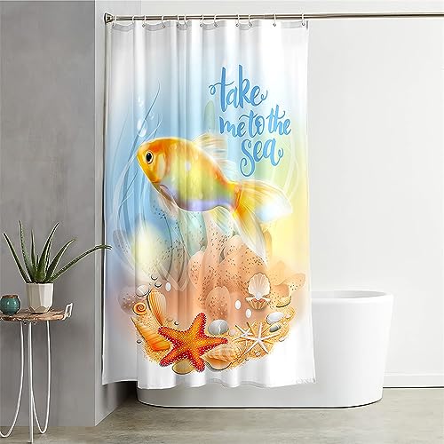 Hixingo 3D Fisch Wasserdicht Duschvorhang, Blickdicht Duschvorhänge mit 12 Duschvorhängeringen Duschvorhang Waschbar Duschvorhang Set für Familie (90x180cm,Seestern Goldfisch) von Hixingo