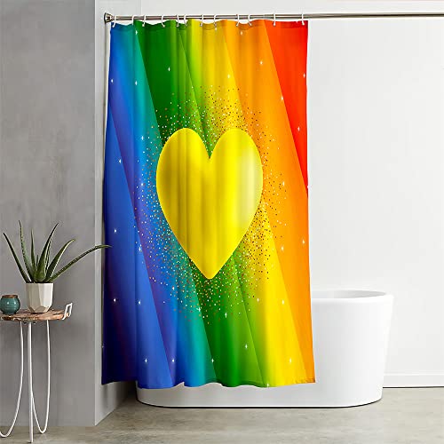 Hixingo 3D Regenbogen Wasserdicht Duschvorhang, Blickdicht Duschvorhänge mit 12 Duschvorhängeringen Duschvorhang Waschbar Duschvorhang Set für Familie (120x180cm,Gelbes Herz) von Hixingo