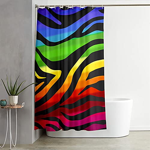 Hixingo 3D Regenbogen Wasserdicht Duschvorhang, Blickdicht Duschvorhänge mit 12 Duschvorhängeringen Duschvorhang Waschbar Duschvorhang Set für Familie (150x180cm,Regenbogen Zebra) von Hixingo