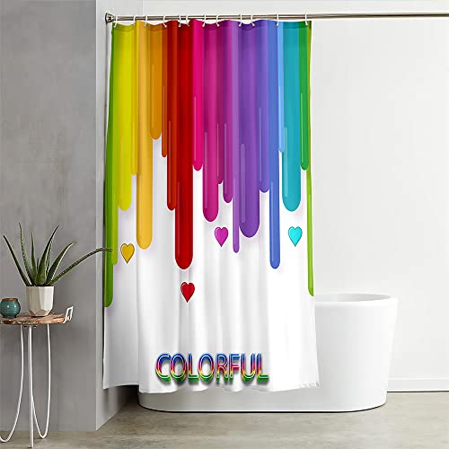Hixingo 3D Regenbogen Wasserdicht Duschvorhang, Blickdicht Duschvorhänge mit 12 Duschvorhängeringen Duschvorhang Waschbar Duschvorhang Set für Familie (180x180cm,Regenbogen Pigment) von Hixingo