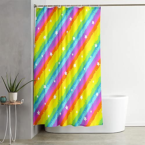 Hixingo 3D Regenbogen Wasserdicht Duschvorhang, Blickdicht Duschvorhänge mit 12 Duschvorhängeringen Duschvorhang Waschbar Duschvorhang Set für Familie (180x200cm,Regenbogen Sterne) von Hixingo