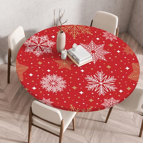 Hixingo 3D Weihnachten Tischdecke mit Elastik, Wasserdicht Gartentischdecke Antifouling Tischdecken Polyester Tischtuch Tisch Schutz für Küche Garten (120CM,Roter Schnee) von Hixingo