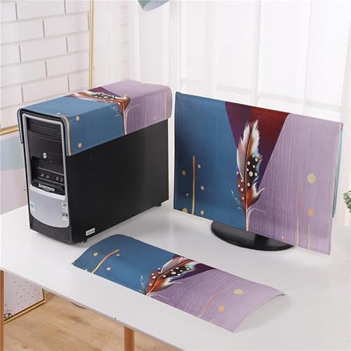 Hixingo 3er Set Staubschutzhülle für Computer-Monitore, Tastatur und Computer Host Staubdichter Desktop PC Monitor Protector CPU Staubschutzhülle für 19-32 Bildschirm (Braune Feder,27 Zoll) von Hixingo