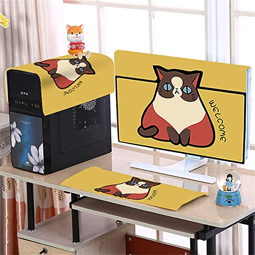 Hixingo 3er Set Staubschutzhülle für Computer-Monitore, Tastatur und Computer Host Staubdichter Desktop PC Monitor Protector CPU Staubschutzhülle für 19-32 Bildschirm (Siamesische Katze,27 Zoll) von Hixingo