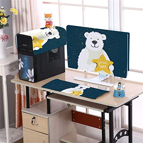 Hixingo 3er Set Staubschutzhülle für Computer-Monitore, Tastatur und Computer Host Staubdichter Desktop PC Monitor Protector CPU Staubschutzhülle für 19-32 Bildschirm (Weißer Bär,27 Zoll) von Hixingo