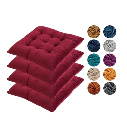 Hixingo 4er Set Stuhlkissen, Sitzkissen Stuhl Dunkelgrün, Stuhlkissen 40x40 Kristall-Samt Sitzkissen Bank Sitzunterlage Innen, Sitzauflagen Chair Cushion für Terrassen (40cm,Burgunderrot) von Hixingo