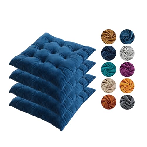 Hixingo 4er Set Stuhlkissen, Sitzkissen Stuhl Dunkelgrün, Stuhlkissen 40x40 Kristall-Samt Sitzkissen Bank Sitzunterlage Innen, Sitzauflagen Chair Cushion für Terrassen (40cm,Dunkelblau) von Hixingo