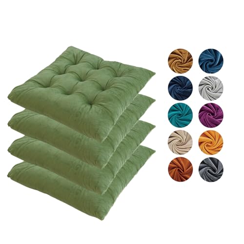 Hixingo 4er Set Stuhlkissen, Sitzkissen Stuhl Dunkelgrün, Stuhlkissen 40x40 Kristall-Samt Sitzkissen Bank Sitzunterlage Innen, Sitzauflagen Chair Cushion für Terrassen (40cm,Grün) von Hixingo